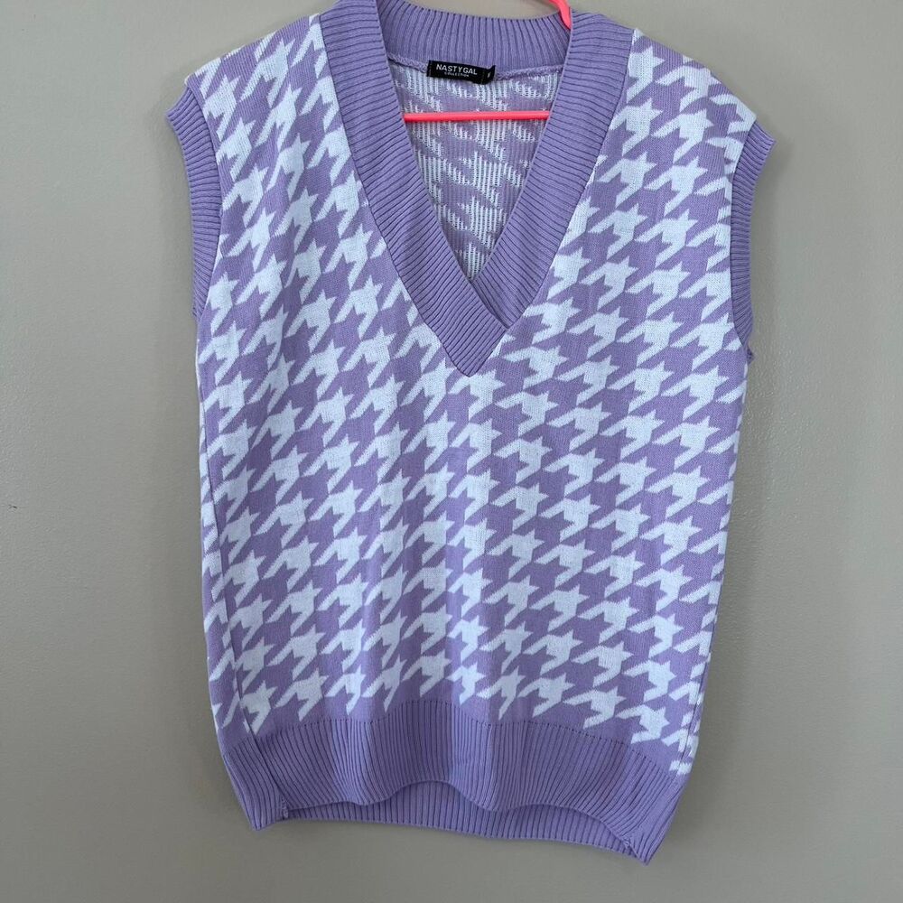 Nasty Gal Purple Houndstooth Sweater Vest Size M